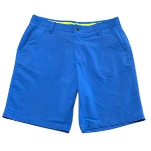 EXC! Under Armour Blue Golf Shorts Men's Size 34 x 10 Stretch Flat Front Pockets